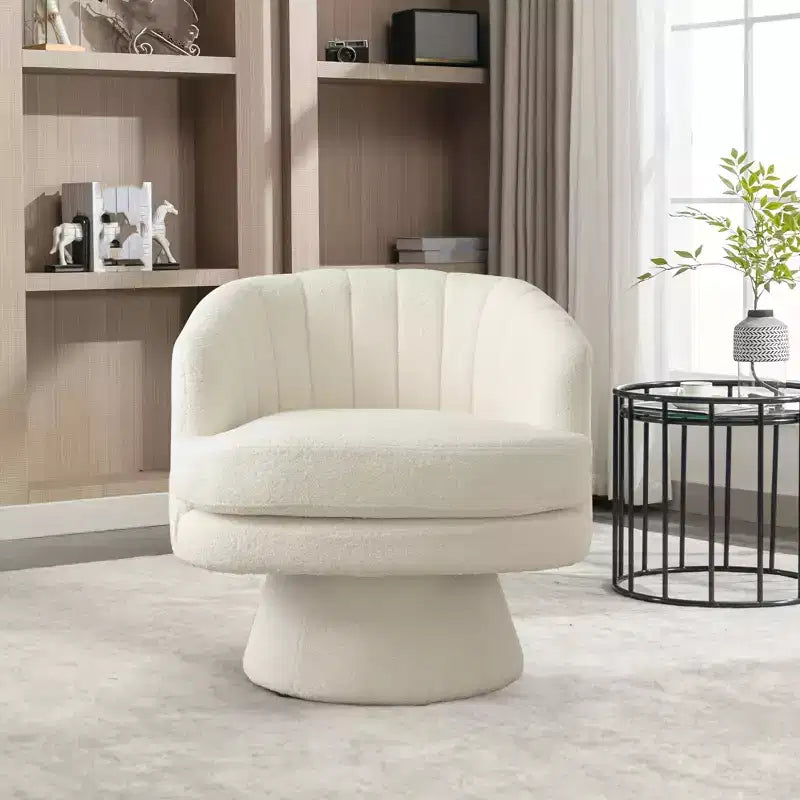Fauteuil pivotant Bestier avec accoudoirs, Fauteuil club avec dossier incurvé et coussin moelleux, Canapé simple rond pour salon, Beige