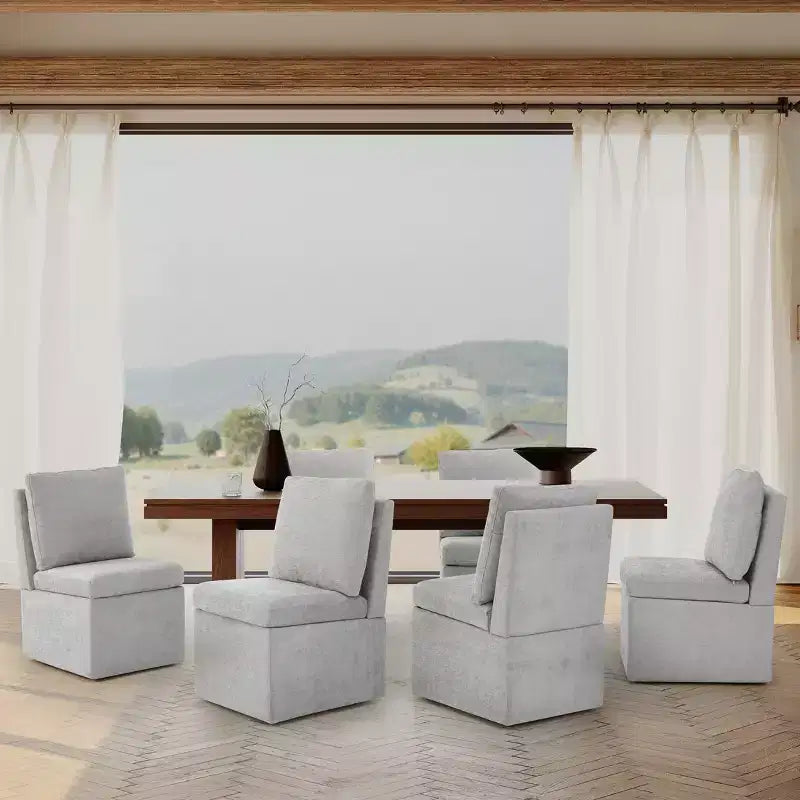 Chaises de salle à manger sans accoudoirs WestinTrends Soho Modern en chenille rembourrée avec roulettes (lot de 6), gris clair