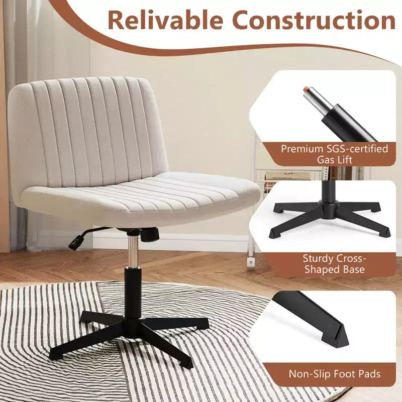 Chaise Costway Criss Cross sans roulettes avec siège large rembourré doux, hauteur réglable, moderne beige/gris
