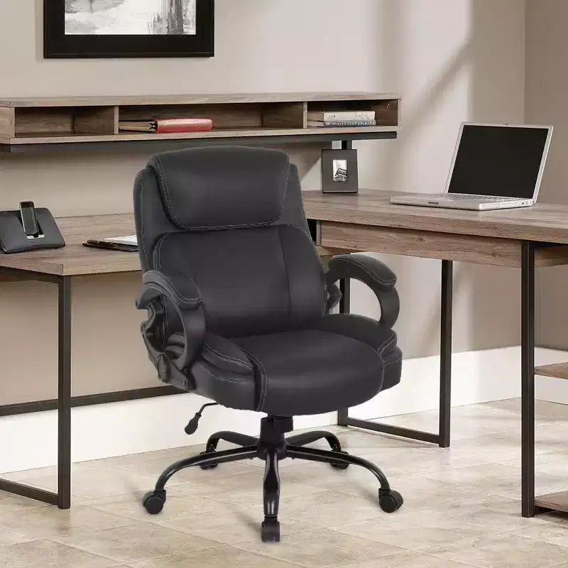BestMassage Chaise de bureau grande taille pour ordinateur avec accoudoirs, noire