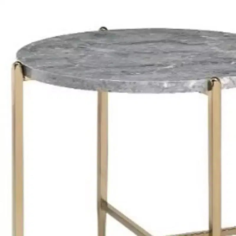 HomeRoots Table d'appoint ronde 24" en bois manufacturé champagne et gris clair et métal