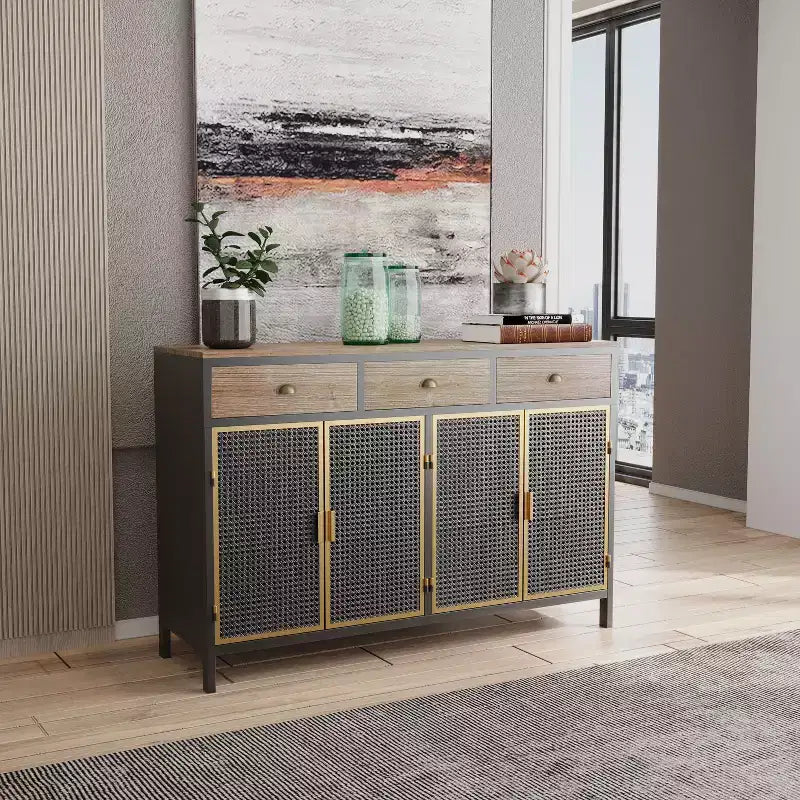 Buffet de cuisine Okak avec 6 portes, armoire de rangement multifonctionnelle avec 1 étagère ouverte et 1 tiroir