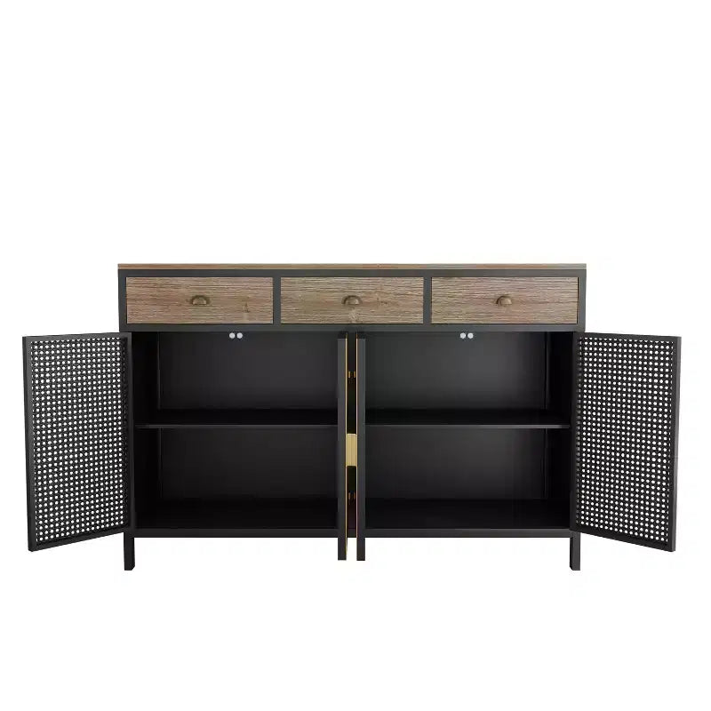 Buffet de cuisine Okak avec 6 portes, armoire de rangement multifonctionnelle avec 1 étagère ouverte et 1 tiroir