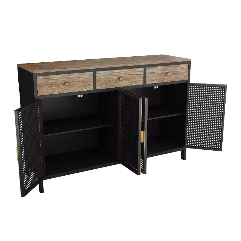 Buffet de cuisine Okak avec 6 portes, armoire de rangement multifonctionnelle avec 1 étagère ouverte et 1 tiroir