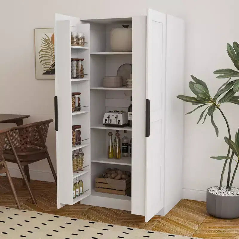 Buffet de cuisine Okak avec 6 portes, armoire de rangement multifonctionnelle avec 1 étagère ouverte et 1 tiroir