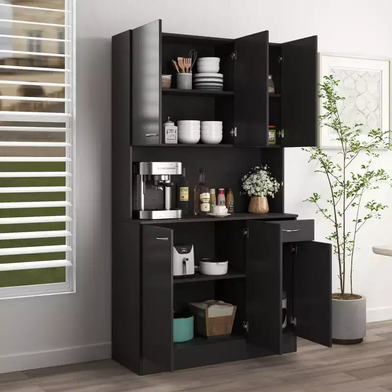 Buffet de cuisine Okak avec 6 portes, armoire de rangement multifonctionnelle avec 1 étagère ouverte et 1 tiroir