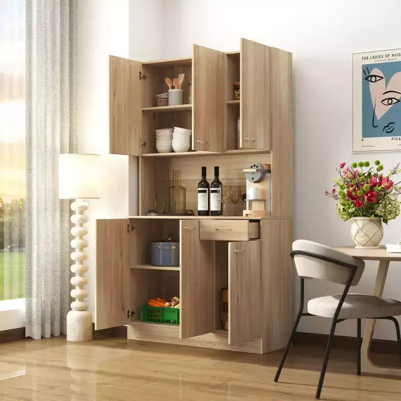 Buffet de cuisine Okak avec 6 portes, armoire de rangement multifonctionnelle avec 1 étagère ouverte et 1 tiroir