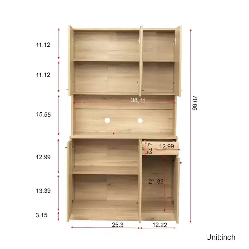 Buffet de cuisine Okak avec 6 portes, armoire de rangement multifonctionnelle avec 1 étagère ouverte et 1 tiroir