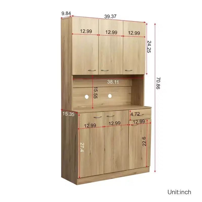Buffet de cuisine Okak avec 6 portes, armoire de rangement multifonctionnelle avec 1 étagère ouverte et 1 tiroir