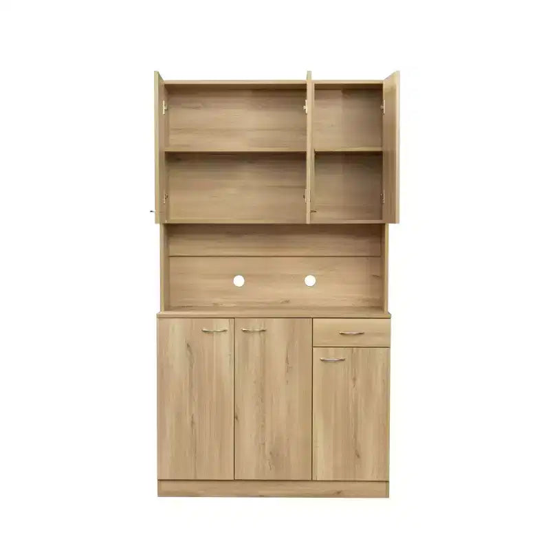Buffet de cuisine Okak avec 6 portes, armoire de rangement multifonctionnelle avec 1 étagère ouverte et 1 tiroir