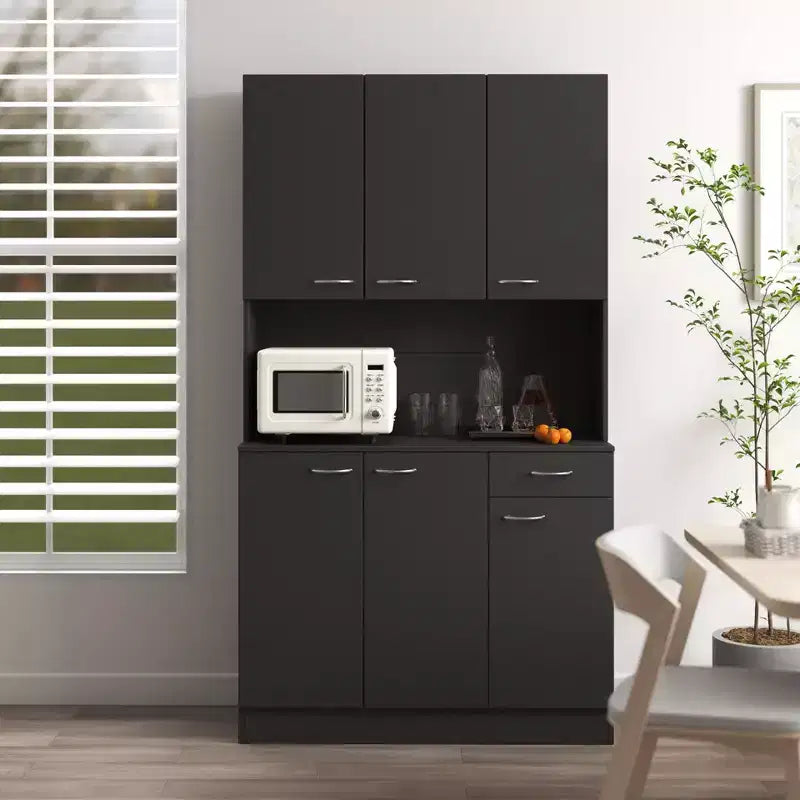 Buffet de cuisine Okak avec 6 portes, armoire de rangement multifonctionnelle avec 1 étagère ouverte et 1 tiroir