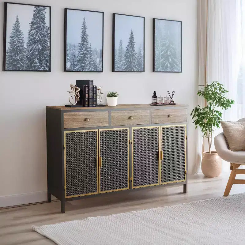 Buffet de cuisine Okak avec 6 portes, armoire de rangement multifonctionnelle avec 1 étagère ouverte et 1 tiroir
