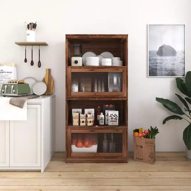 Buffet de cuisine Okak avec 6 portes, armoire de rangement multifonctionnelle avec 1 étagère ouverte et 1 tiroir