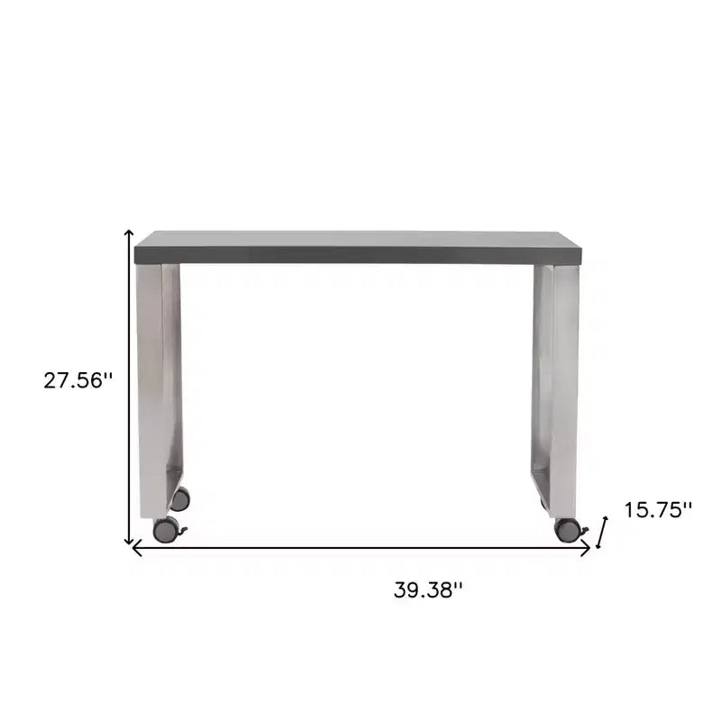HomeRoots Bureau d'écriture roulant en bois et acier inoxydable gris et argent de 39 po