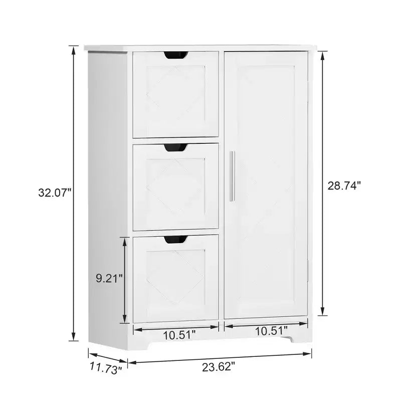 Meuble de Rangement Salle de Bain VECELO, Meuble sur Pied avec 3/4 Tiroirs et 2 Étagères Réglables, Blanc