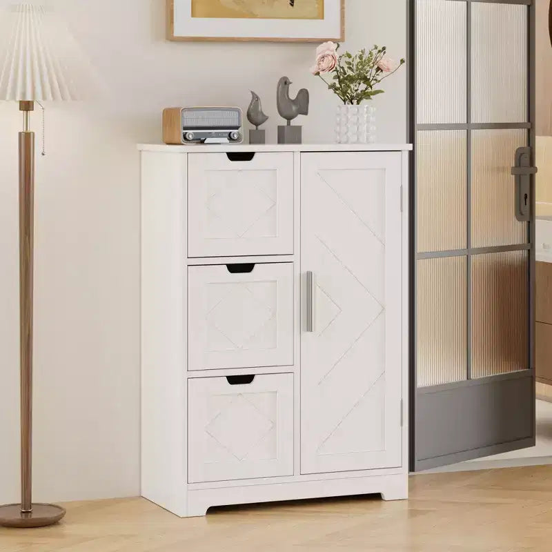 Meuble de Rangement Salle de Bain VECELO, Meuble sur Pied avec 3/4 Tiroirs et 2 Étagères Réglables, Blanc