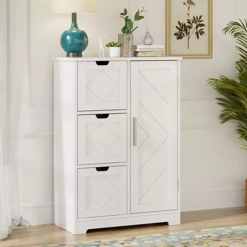 Meuble de Rangement Salle de Bain VECELO, Meuble sur Pied avec 3/4 Tiroirs et 2 Étagères Réglables, Blanc