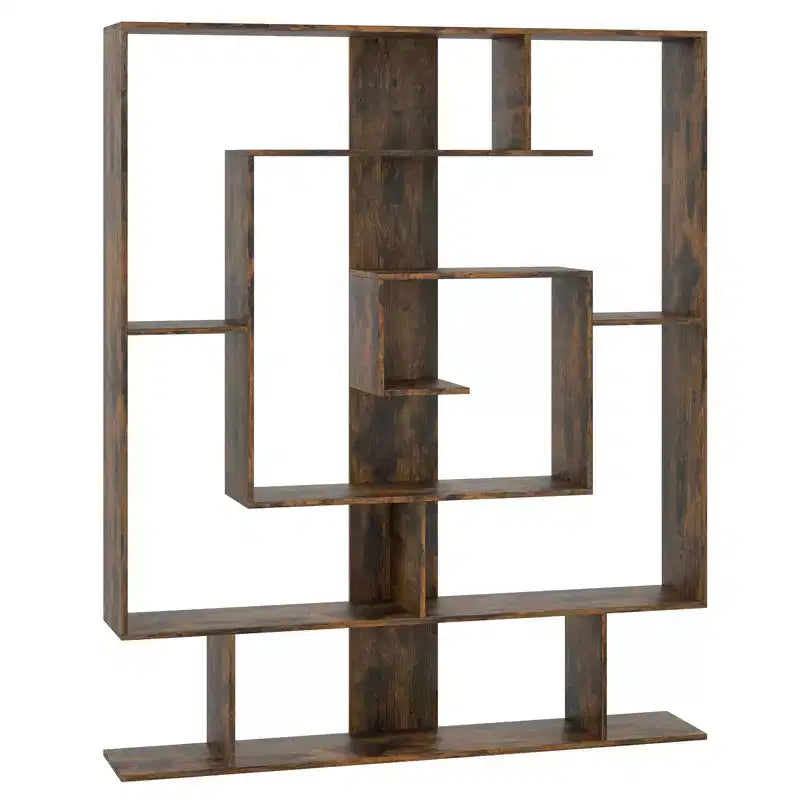 Costway Bibliothèque géométrique à 7 niveaux avec 2 kits anti-basculement Marron rustique/blanc