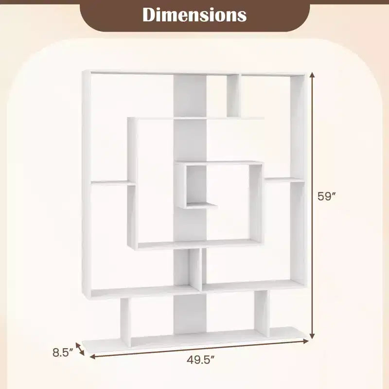 Costway Bibliothèque géométrique à 7 niveaux avec 2 kits anti-basculement Marron rustique/blanc