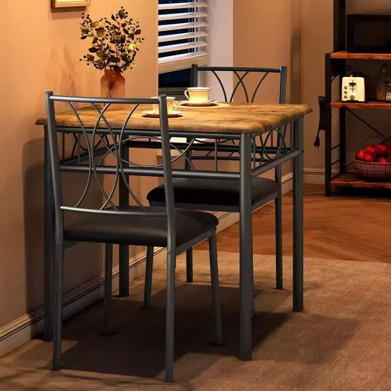Dining Table Set for 2, Rectangle Dining Table and Chairs, Wood Kitchen Table Set with 2 Upholstered Chairs, Small Dinner Table Set for Apartment