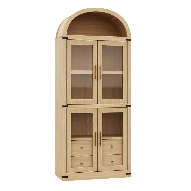 Bibliothèque arquée de 181 cm de haut avec portes et tiroirs - Vitrine en bois de 40 cm de profondeur, bibliothèques arrondies de style ferme pour salon et cuisine