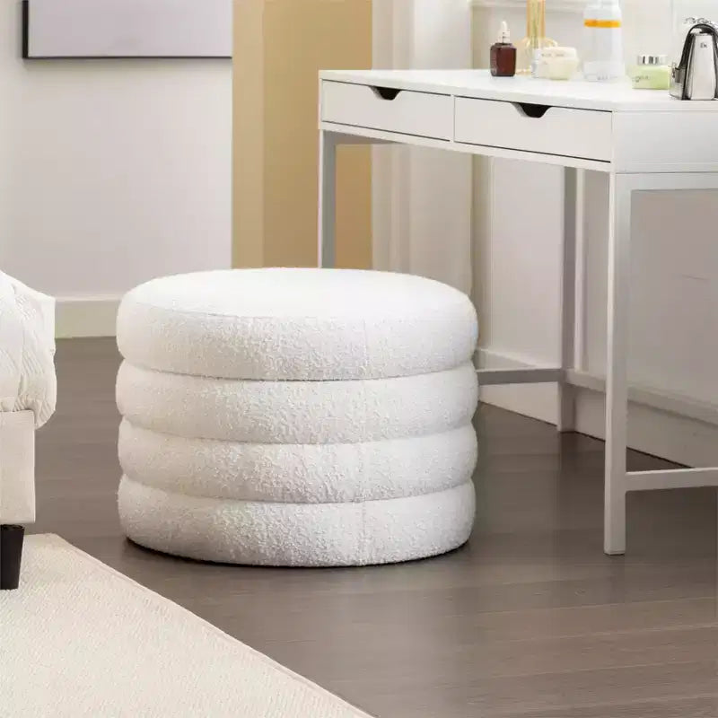 GDFStudio Hayden 24 Pouf de rangement en velours/bouclette touffeté à rainures en bois avec plateau rabattable