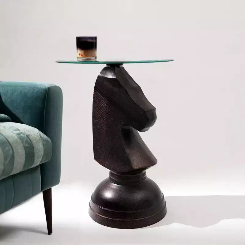 Table d'appoint GDFStudio Randolph moderne 24 en aluminium martelé motif cheval avec plateau en verre