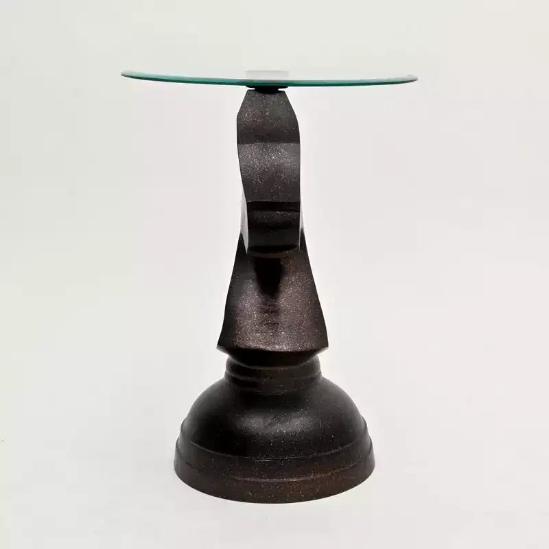 Table d'appoint GDFStudio Randolph moderne 24 en aluminium martelé motif cheval avec plateau en verre