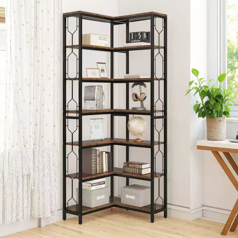 MAYEERTY Versatile 7-Tier Corner Bookcase Chic Hexagonal for Living Room Home