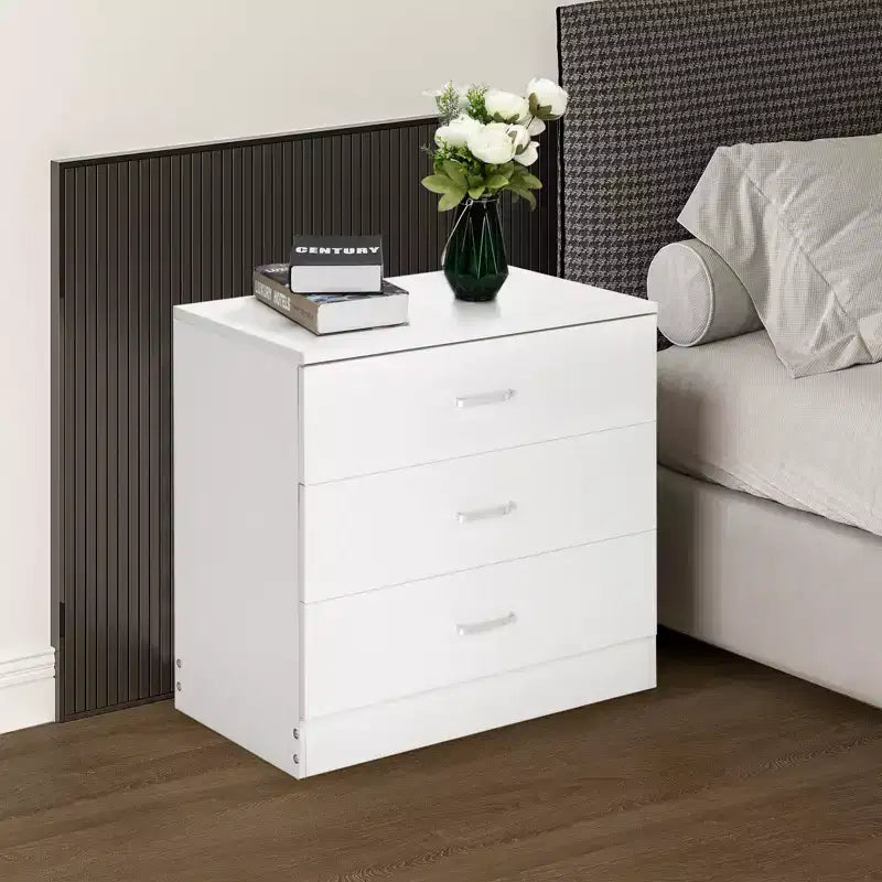 Karl Home 3-Drawer White Particle Board 25.98in. W Chest of Drawer