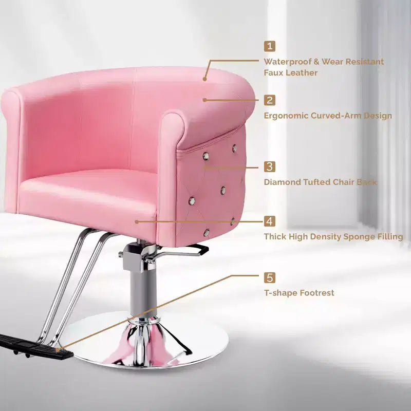 Chaise de coiffeur de salon Karl Home Noire Dorée Moderne Hydraulique Robuste Pivotante avec Dossier Incurvé