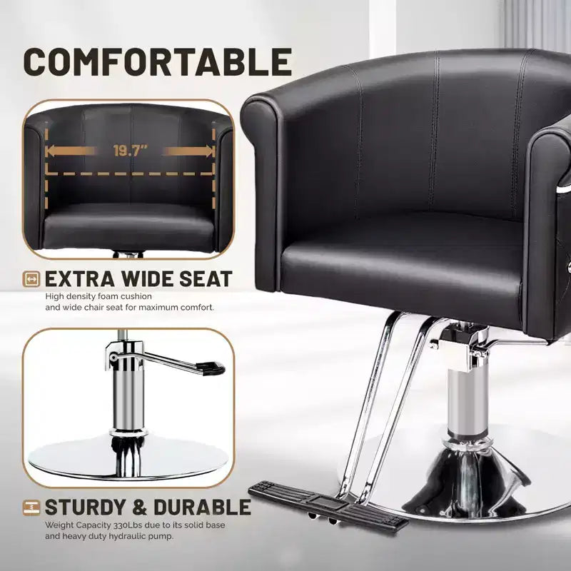Chaise de coiffeur de salon Karl Home Noire Dorée Moderne Hydraulique Robuste Pivotante avec Dossier Incurvé