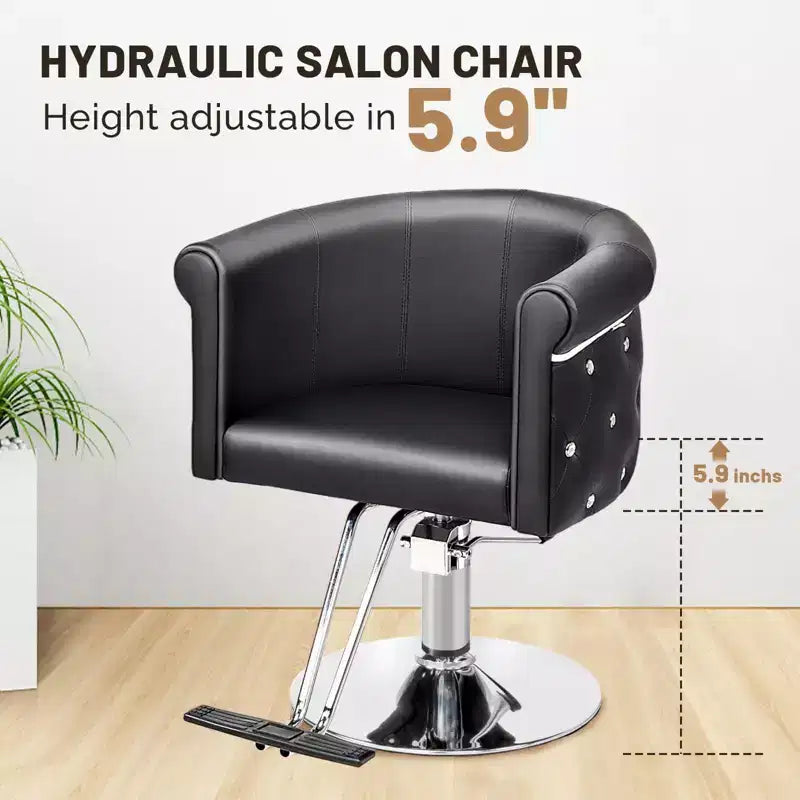Chaise de coiffeur de salon Karl Home Noire Dorée Moderne Hydraulique Robuste Pivotante avec Dossier Incurvé