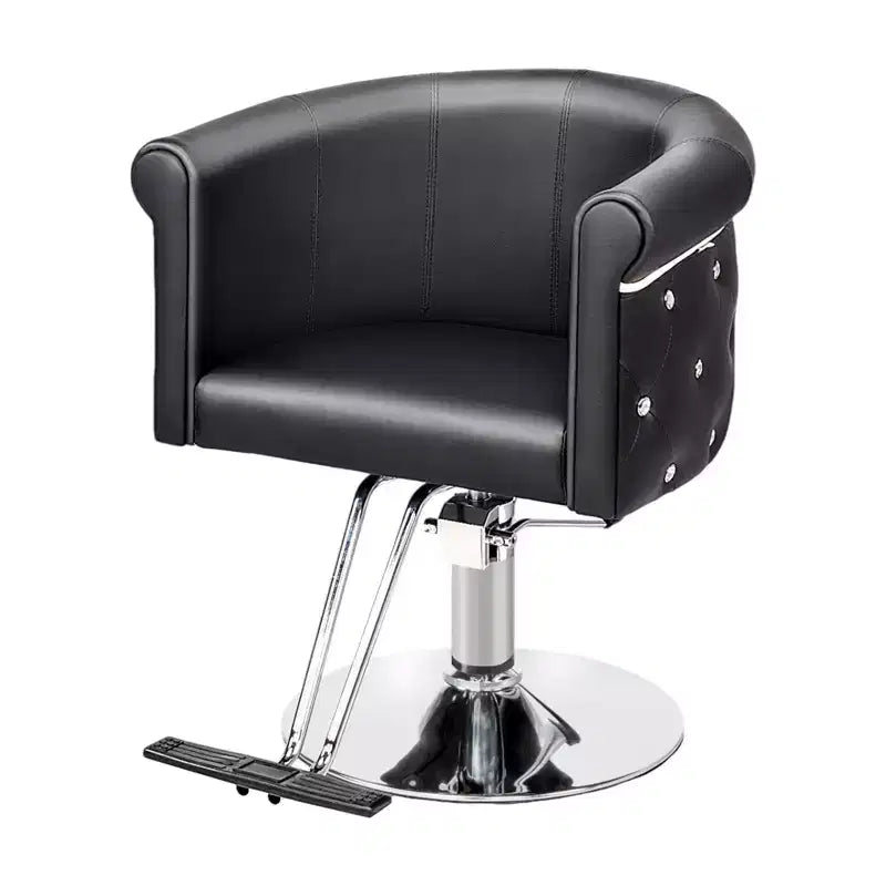 Chaise de coiffeur de salon Karl Home Noire Dorée Moderne Hydraulique Robuste Pivotante avec Dossier Incurvé