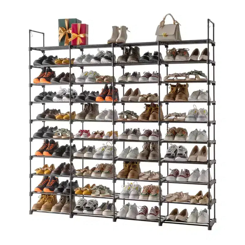 Karl Home 10-Tier Black Iron Pipe&Plastic 65.75in. W Shoe Rack