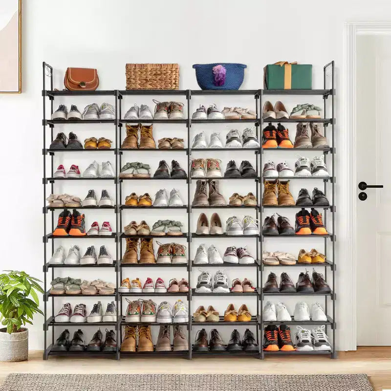 Karl Home Étagère à chaussures de 10 étages en fer noir et plastique, largeur 65,75 po