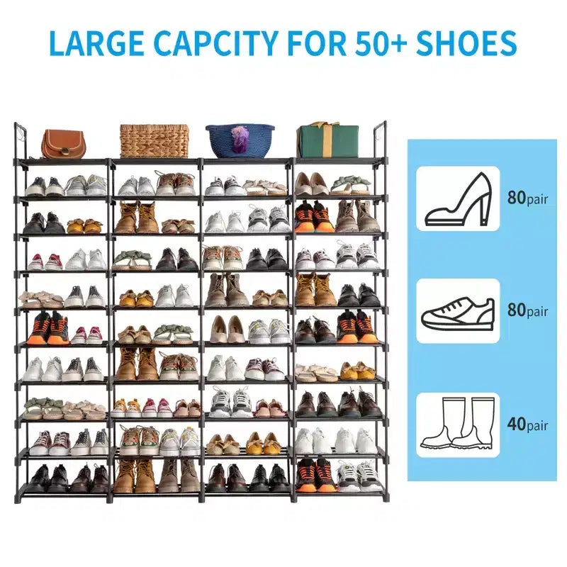 Karl Home Étagère à chaussures de 10 étages en fer noir et plastique, largeur 65,75 po