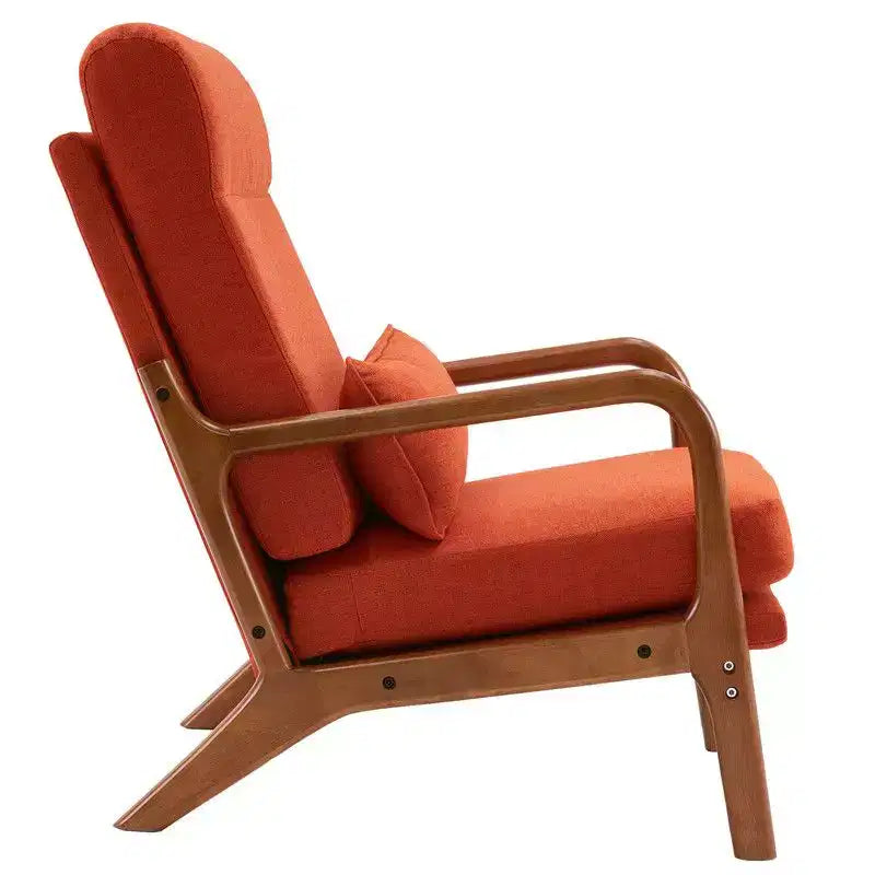 Chaise de loisirs d'intérieur Karl Home à dossier haut en bois massif, accoudoirs, structure en fer et lin