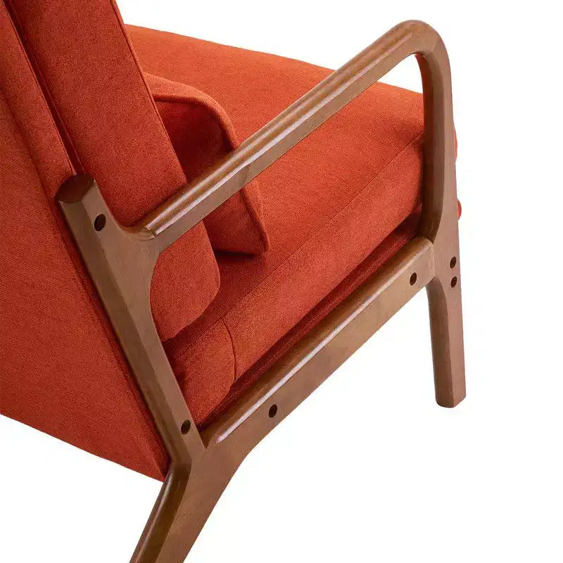 Chaise de loisirs d'intérieur Karl Home à dossier haut en bois massif, accoudoirs, structure en fer et lin