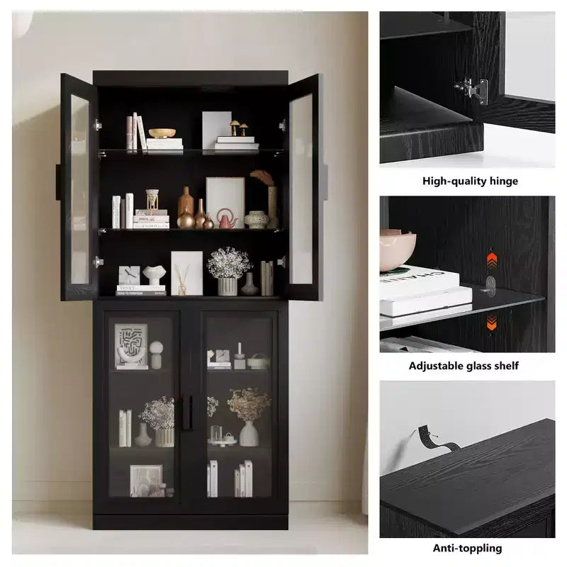 Meuble de rangement vitré. Le corps du meuble et la porte offrent un double espace de rangement. Le verre trempé de qualité alimentaire est résistant à l'humidité et aux rayures.