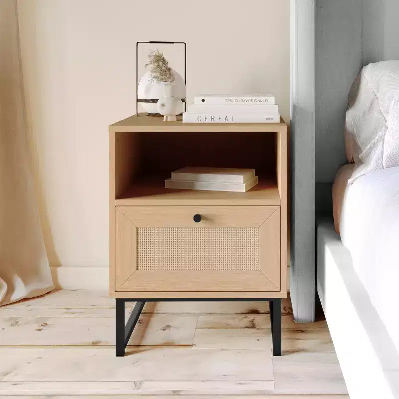 Table de Chevet/Table de Nuit en Bois de Style Mid-Century Moderne Merrick Lane avec Tiroir et Étagère