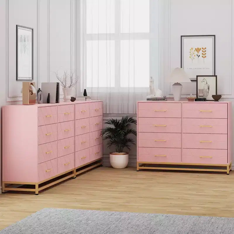 Commode à 8 tiroirs avec poignées métalliques, commode en bois moderne avec tiroirs profonds, dispositif anti-basculement, convient pour placard, salon, chambre à coucher