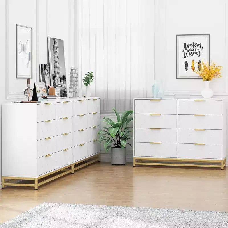 Commode à 8 tiroirs avec poignées métalliques, commode en bois moderne avec tiroirs profonds, dispositif anti-basculement, convient pour placard, salon, chambre à coucher