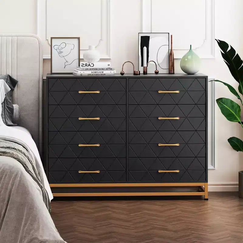 Commode à 8 tiroirs avec poignées métalliques, commode en bois moderne avec tiroirs profonds, dispositif anti-basculement, convient pour placard, salon, chambre à coucher