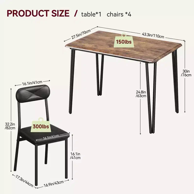 Ensemble de salle à manger pour 4 personnes, petite table de cuisine carrée et 4 chaises rembourrées, table en bois moderne de 5 pièces avec 4 chaises