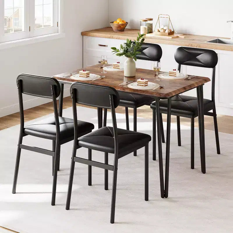 Ensemble de salle à manger pour 4 personnes, petite table de cuisine carrée et 4 chaises rembourrées, table en bois moderne de 5 pièces avec 4 chaises
