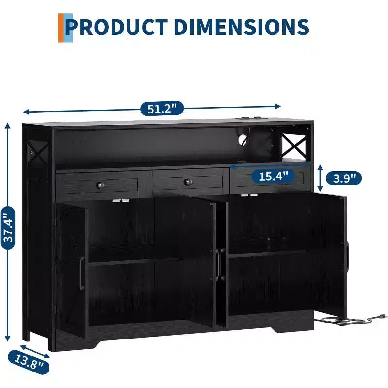 Meuble Buffet avec Étagères Réglables, 4 Portes, 3 Tiroirs, Meuble de Rangement de Cuisine