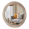 MAYEERTY 24 Round Wood Decorative Mirrors for Wall Decor, Rustic Circle Mirror with Beads for Bedroom Living Room Office