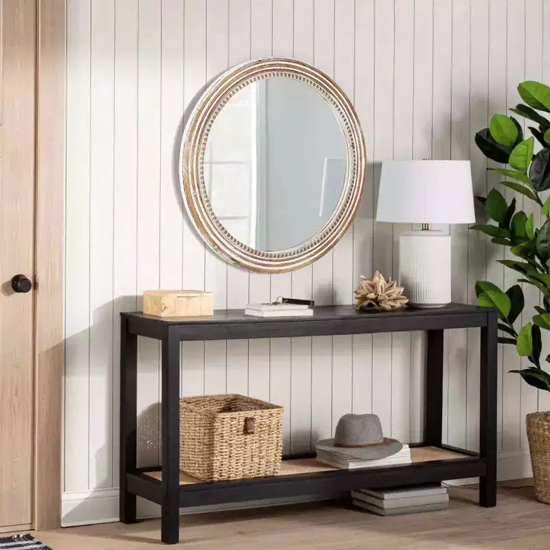 MAYEERTY 24 miroirs décoratifs ronds en bois pour la décoration murale, miroir cercle rustique avec perles pour chambre à coucher, salon, bureau