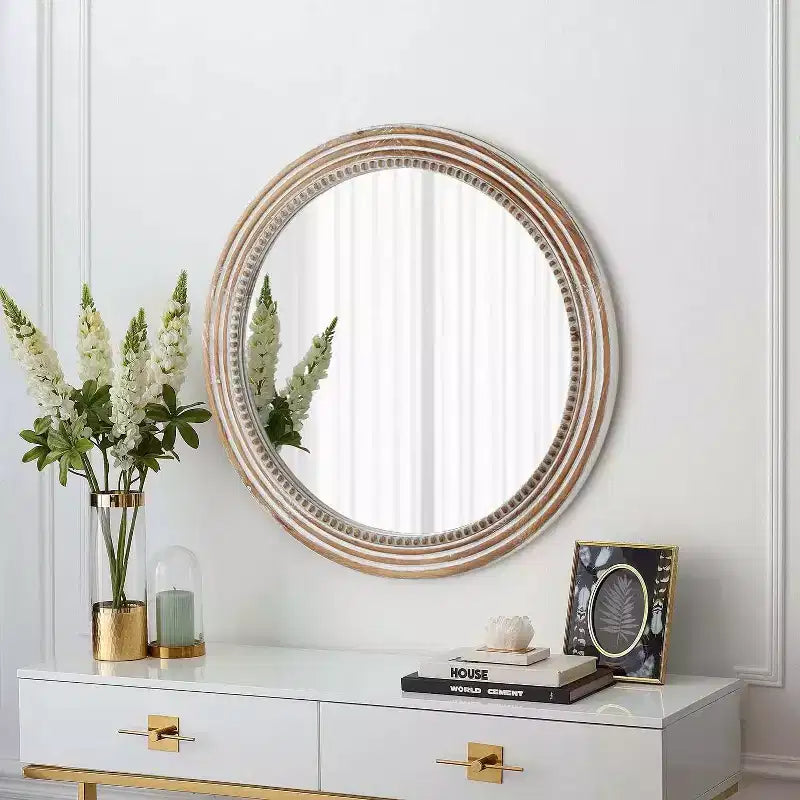MAYEERTY 24 miroirs décoratifs ronds en bois pour la décoration murale, miroir cercle rustique avec perles pour chambre à coucher, salon, bureau